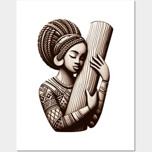 Afrocentric Woman Wooden Carving Posters and Art